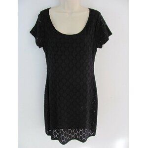 Isaac Mizrahi Sheath Dress Size L Lace Overlay Lined Short Sleeve Black